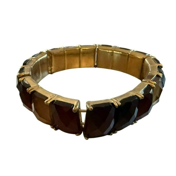 Faceted Acrylic Red and Yellow Fall Colors "Gemstone" Stretch Bracelet With Gold - Picture 2 of 4